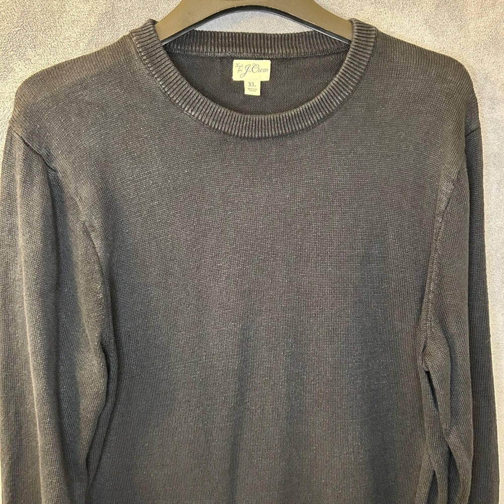 J.Crew 100% Linen Mens L ( XL tag) Black Crew Neck Long Sleeve Knit Sweater